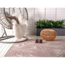 Asiatic - Patio Palm Botanical Leaf Flatweave Kitchen Indoor Garden Outdoor Rug Pink Beige Large Carpet Floor Mat 160 X 230 Cm (5'3'x7'7')