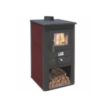 Estufa De Leña – Pallade Acabado Bordeaux 50×41 H86 Cm 10,7 Kw Compartimento Para Leña – Mille