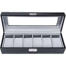 Uhrenbox, Schmuckkästchen 30 X 11 X 8 Cm, Präsentationsbox, Uhrenetui, 6 Kissen, Ein-wort-schloss, Graues Samt-interieur, 6-teilige Uhrenbox
