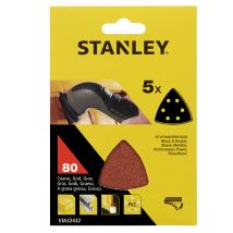 Stanley – 5 Hojas de lija Grano 80 para madera, metal, plástico – Accesorios de lijadora