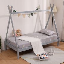 Slumberworx – Harry Kids Wooden Teepee Tent Bed Frame – Pine Wood – Standard UK Single – Grey
