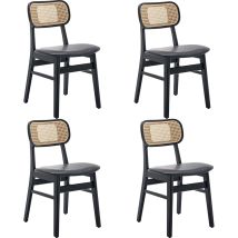 Dining Chairs 4pcs Upholstered In Pu Leather Retro Rustic Kitchen Chairs With Wooden Legs For Living Room Restaurant, Black, Wahson