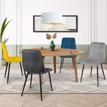 Idmarket - Lote De 4 Sillas Mila En Mezcla De Terciopelo Color Azul, Gris Claro, Gris Oscuro, Amarillo
