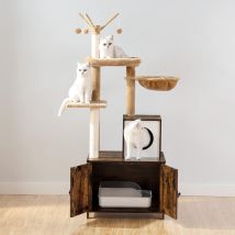 Katzenbaum Mit Katzenklo Schrank, Katzenbaum Turm, 150 Cm, Versteckte Katzentoilettenmöbel, All-in-one-katzenmöbel Für Drinnen, Kratzbaum, Abnehmbare 