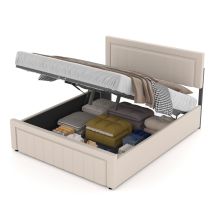 Cama Con Canapé Abatible 160 X 200 Cm En Terciopelo Beige Nashville