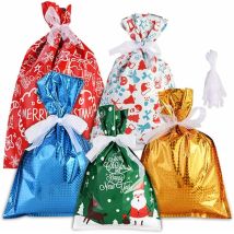 30pcs Christmas Gift Bags, Plastic Christmas Gift Bags With 30 Packing Ribbon For Christmas Decoration And Gift Wrapping