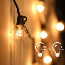 Sjqka – Guirlande Lumineuse D'Extérieur 7,6m – 25 Ampoules G40 Blanc Chaud – Raccordable Avec 3 Ampoules De Rechange – Ip44 Pour Usage Extérieur
