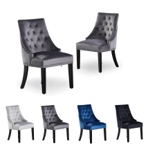 Pn Home - Juego De 2 Sillas De Comedor De Terciopelo Windsor Con Patas De Madera - Silla De Comedor Con Respaldo De Anillo - Silla Tapizada - Silla De