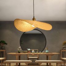 1er-set Handgewebte Bambus-pendelleuchte, Einzelhut-kronleuchter, Deckenleuchte, Natürlicher Bambus-kronleuchter Für Esszimmer, Teestube, Restaurant –