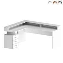 Bureau D'Angle Avec 3 Tiroirs Et Plateau Surélevé New Selina A-s Plus - Blanc Brillant