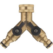 Aroz - Conector De Latón Boquilla De Grifo Para Riego Hembra (3/4) - Selector De 2 Salidas Conexión Automática