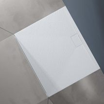 Duschtasse Duschwanne 100x120x3 Flach Mineralguss In Weiß Din-anschlüsse Für Bodengleiche Montage Geeignet Geoma07 - Doporro