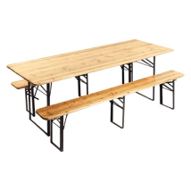 Table De Pique-nique En Bois 220x70x76 Cm – Ensemble Avec 2 Bancs Pliants – Idéal Pour Repas En Extérieur – Conception Robuste Et Durable – 