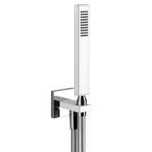 Juego de ducha Gessi Rettangolo – Codo de conexión a la pared – Manguera de 1,50 m – Ducha de mano metálica