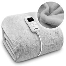 Dreamcatcher - Electric Blanket Faux Fur Heated Throw Blanket 160x130cm Machine Washable Thermal & Timer 9 Heat Settings Light Grey
