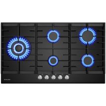Gasland Chef - Gasland Piano Cottura A Gas Naturale/butano/propano Da Incasso, Vetro Temperato - Gh2905bg1fc - 5 Fuochi - 10400w - Con Supporti Wok/