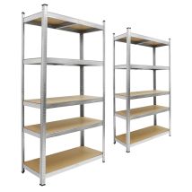 Ecd Germany Juego De 2 Estanterías Almacenamiento Para Cargas Pesadas 170x70x30 Cm De Metal Galvanizado Con 5 Estantes De Madera Mdf Cargable Hasta 
