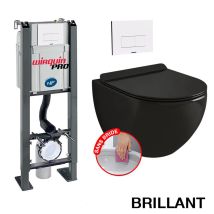 Komplett Wc Ohne Flansch Freistehend + Wc-becken Schwarz Hochglanz Ohne Flansch + Weiße Platte Design