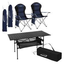 Hauki Set Tavolino Nero E 2 Sedie Blu In Alluminio Con Portabevande Da Campeggio Pieghevole Set Camping Con Borsa Da Trasporto Resistente Alle 