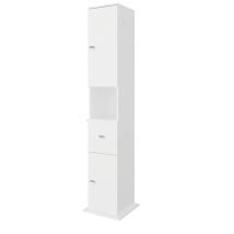 Drehsäule mit 2 Türen – 39 x 39 x H190 cm – Weiß – 1 Schublade – 1 offenes Fach – Chromgriffe