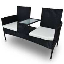 Rattan Zweisitzer Sitzgruppe Terrassenmöbel Gartenbank Gartenmöbel Für Balkon Terrasse Garten Lounge Inkl. Sitzkissen (black) - Lacestone