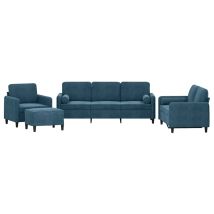 Ensemble De Canapé Sofas 4 Pcs Avec Coussins Bleu Velours