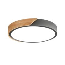 Iluminashop - Plafon Led Circular Madera Natural Gris Regulable Cct 24w 2400lm Ø30 Con Mando A Distancia 3000+4000+6000