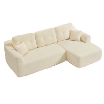 Vasagle – Canapé D'Angle Modulable 3 Places – Grande Méridienne Droite – Tissu En Velours Côtelé – Confort Profond Et Agencement Flexible – Blanc