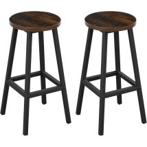 Lot De 2 Tabourets De Bar Klihome Siège Rond En Bois D'Ingénierie - Structure Métallique - Tabouret Fixe Haut - Chaise Haute Cuisine - Repose-pieds - 
