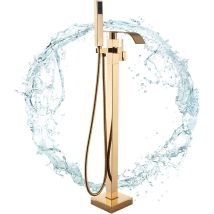 Suguword – Mitigeur De Baignoire Autoportant – Bec Pivotant 360° – Robinet Cascade Avec Douchette – Finition Or Poli