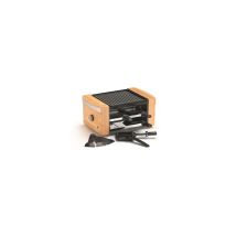 Raclette 750w - Piastra In Pressofusione Di Alluminio Antiaderente - 4 Pentole + 4 Spatole - Termostato Regolabile - Corpo In Bambù - Nero/naturale - 