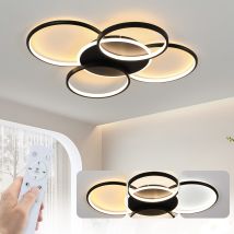 Gbly - Lámpara De Techo Led Regulable De 70 W Para Sala De Estar Con Control Remoto, Color Negro, 5 Anillos, Moderna Lámpara De Techo Acrílica Para 