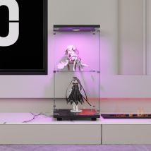 Fortuna Lai - Vitrine En Verre Trempé À 2 Niveaux Avec Éclairage Led - Convient Pour Salon, Chambre, Bureau, 43x37x86 Cm - Noir