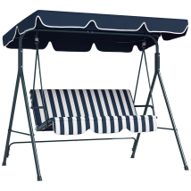 Columpio Balancín De Jardín De 3 Plazas Con Cojín Techo Ajustable Y Marco De Acero 172x110x153 Cm Rayas Azul Y Blanco