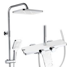 Columna De Ducha Termostática Con Estante Integrado, Altura Regulable 1000–1240 Mm, Chorro Cascada, Ducha De Mano 3 Funciones, Latón