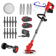 Tagliabordi Regolabile A Batteria Da 30 Cm - Tagliabordi Senza Fili Con 2 Batterie Da 21 V - Asta Telescopica - Impugnatura Regolabile - Rosso