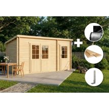 Eco Set - Abri De Jardin Maria Toit Monopente Avec Annexe Naturel , 28 Mm Épaisseur Paroi 450 X 272 Cm