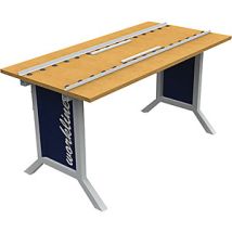 Tavolo da lavoro con guide a sfere Workline – 1500 x 750 mm – Altezza regolabile 735-1100 mm – Multiplex di faggio – Acciaio grigio