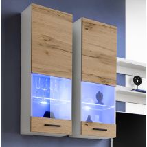 Extreme Furniture - Vitrine Murales Suspendue T51, (lxhxp): 40 X 120 X 29, Corps En Blanc Mat, Façades En Wotan Mat, Blue Leds