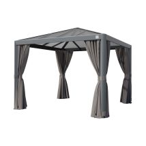Primeyard Gartenpavillon 3x3 M Mit Polycarbonatdach - Hardtop Pavillon Mit 4 Seitenteilen In Grau