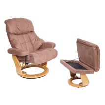 MCA Relaxsessel Edmonton, TV-Sessel Hocker, 180kg belastbar Stoff/Textil braun, Gestell naturbraun