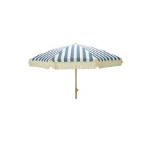 Parasol Para Jardín, Rayas Azul Con Flecos Beige, Ø183 X 200 Cm