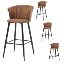 Meubles Cosy - Juego De 4 Taburetes De Bar, Silla Tapizada En Ante Marrón Con Brazos, Respaldo Y Reposapiés, Asiento Cocina Alto 77cm, Estilo 