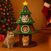 Comhoma – Arbre À Chat 140 Cm Sapin De Noël – Maisonnette Douillette – Colonnes À Griffer – Balle De Jeu – Stable Et Vert