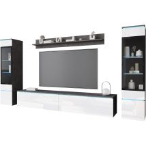 Conjunto De Muebles De Salón Vera Ii, Juego De Muebles De Salón, Iluminación Led Incluida, Color Matera/blanco Brillo