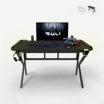Scrivania Gaming 120x60cm Led Carbonio Porta Cuffie Bibite Ergonomica Sportbot Led 120 - Nero