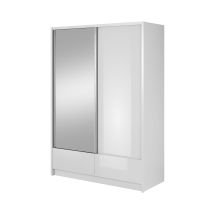 Armario Aria I 154 Cm Con 2 Puertas Correderas, Cajones, Blanco Brillante
