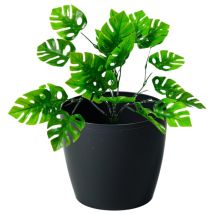 Vaso Da Fiori In Plastica 21x18,5 Cm Con Coperchio Decorativo Nero, Colore Magnolia.