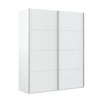 Guardaroba, Armadio Per Camera Da Letto A 2 Ante Scorrevoli, Mobile Con Barra Appendiabiti E 2 Ripiani, Cm 150x60h200, Bianco