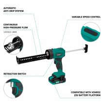 Vonroc – Pistolet À Calfeutrer Sans Fil 20v – Force D'Extrusion 1,18kn – Vitesse Variable 1-4mm/s – Système Anti-goutte – Compatible Cartouches 290-
